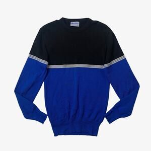 Vintage Meister Sweater‎ Mens M Medium Black Blue Wool Knit Pullover Skiing Base